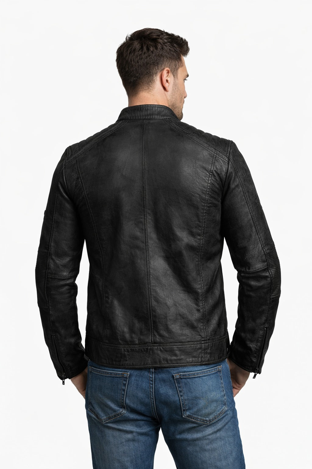 M001 Cafe Racer Black Men's Biker Vintage Motorcycle Jacket