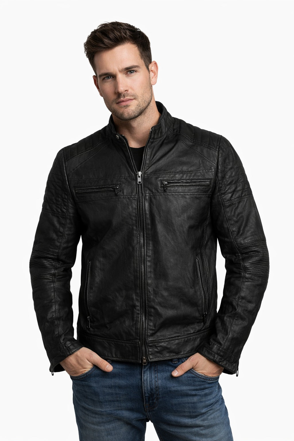 M001 Cafe Racer Black Men's Biker Vintage Motorcycle Jacket