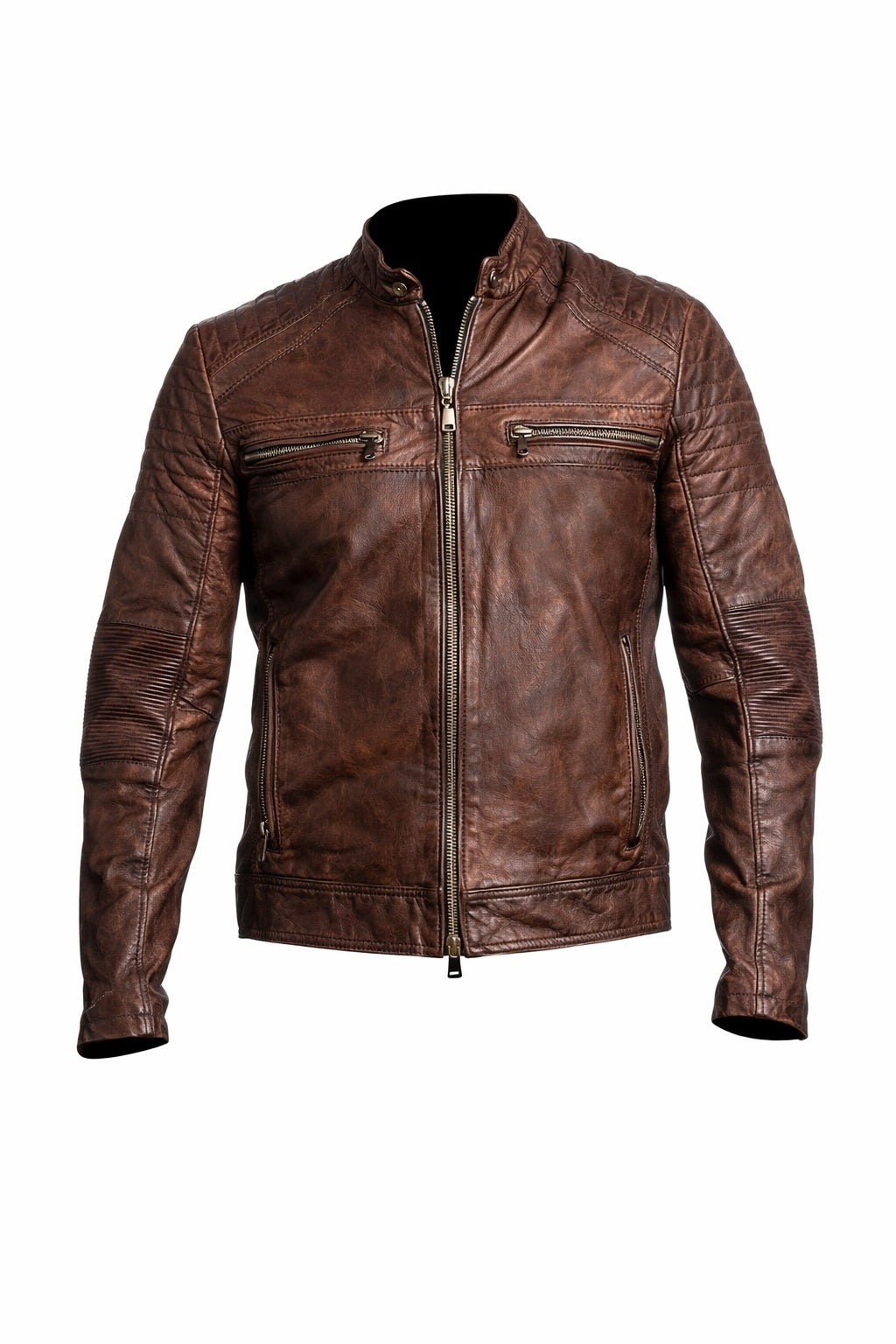 M002 Cafe Racer Men's Vintage Style Retro Brown Distressed Jacket