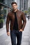 M002 Cafe Racer Men's Vintage Style Retro Brown Distressed Jacket