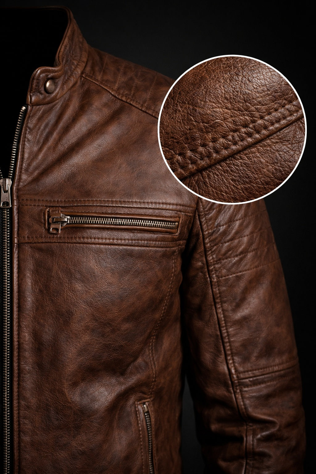 M002 Cafe Racer Men's Vintage Style Retro Brown Distressed Jacket
