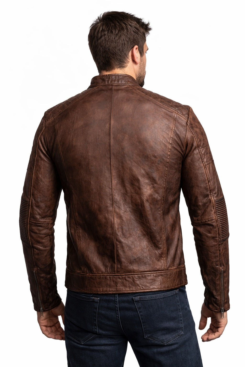 M002 Cafe Racer Men's Vintage Style Retro Brown Distressed Jacket
