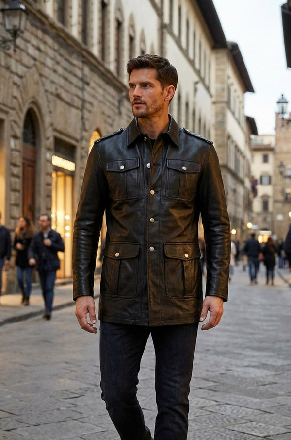 M004 Cafe Racer German Panzer Brown Coat for Men's