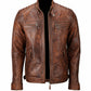 M005 Men's Biker Quilted Brown Vintage Distressed Motorcycle Jacket