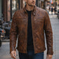 M005 Men's Biker Quilted Brown Vintage Distressed Motorcycle Jacket