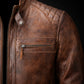 M005 Men's Biker Quilted Brown Vintage Distressed Motorcycle Jacket