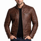 M005 Men's Biker Quilted Brown Vintage Distressed Motorcycle Jacket