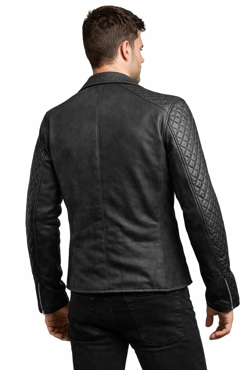 M007 Men's Stylish Black Fashion Real Leather Biker Suede Style Jacket