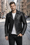 M007 Men's Stylish Black Fashion Real Leather Biker Suede Style Jacket