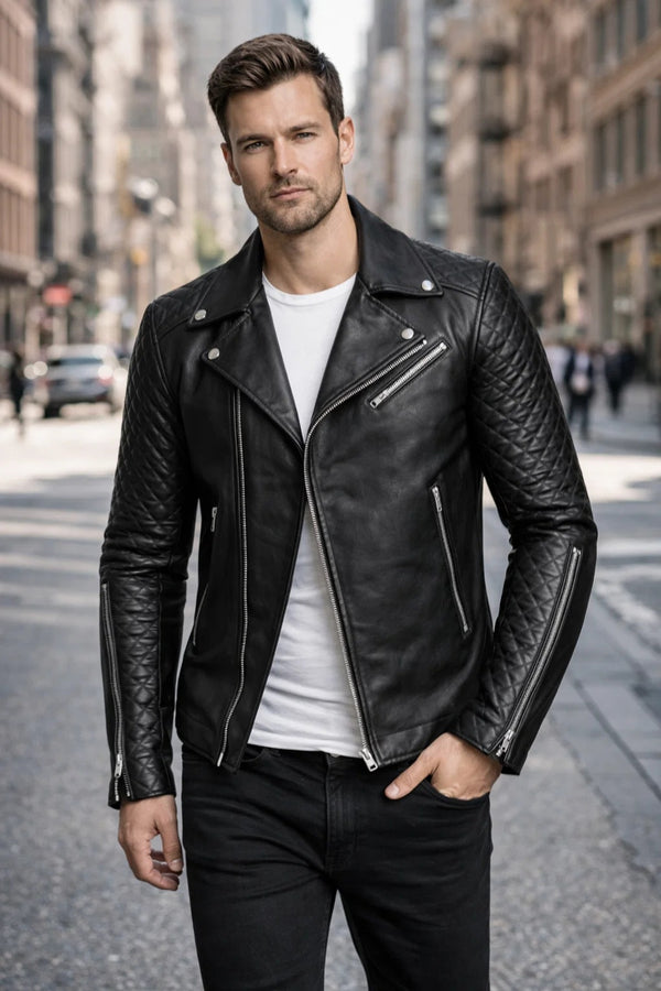 M007 Men's Stylish Black Fashion Real Leather Biker Suede Style Jacket