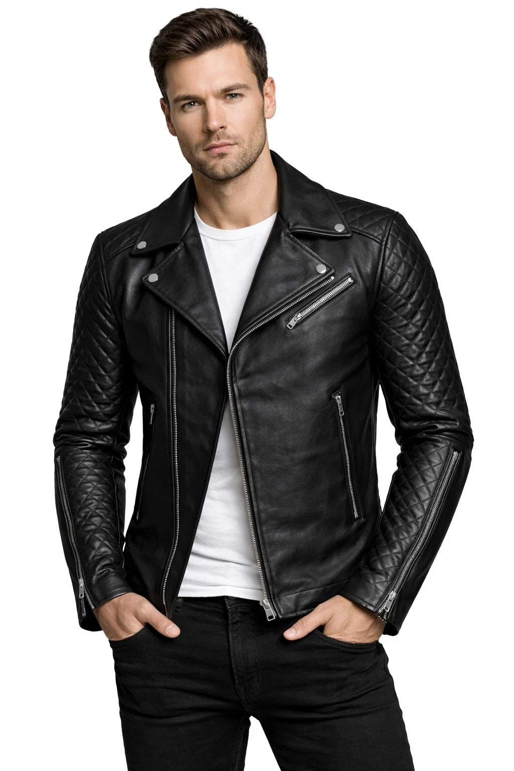 M007 Men's Stylish Black Fashion Real Leather Biker Suede Style Jacket