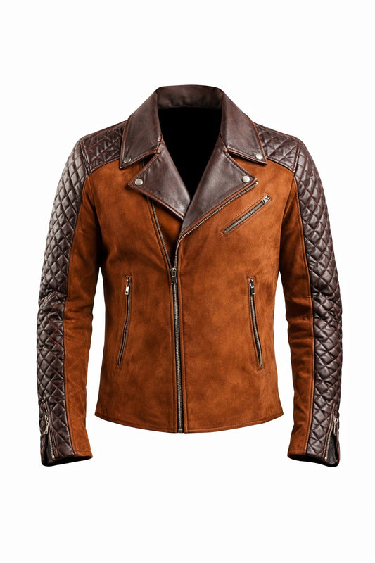 M008 Men's Cafe Racer Stylish Biker Real Leather Suede Brown Jacket