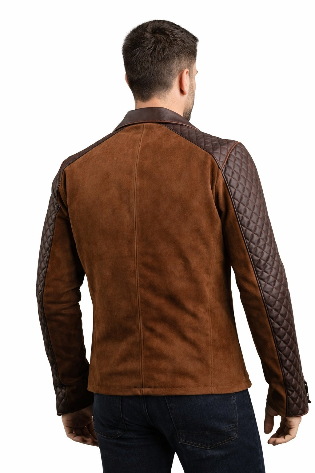M008 Men's Cafe Racer Stylish Biker Real Leather Suede Brown Jacket
