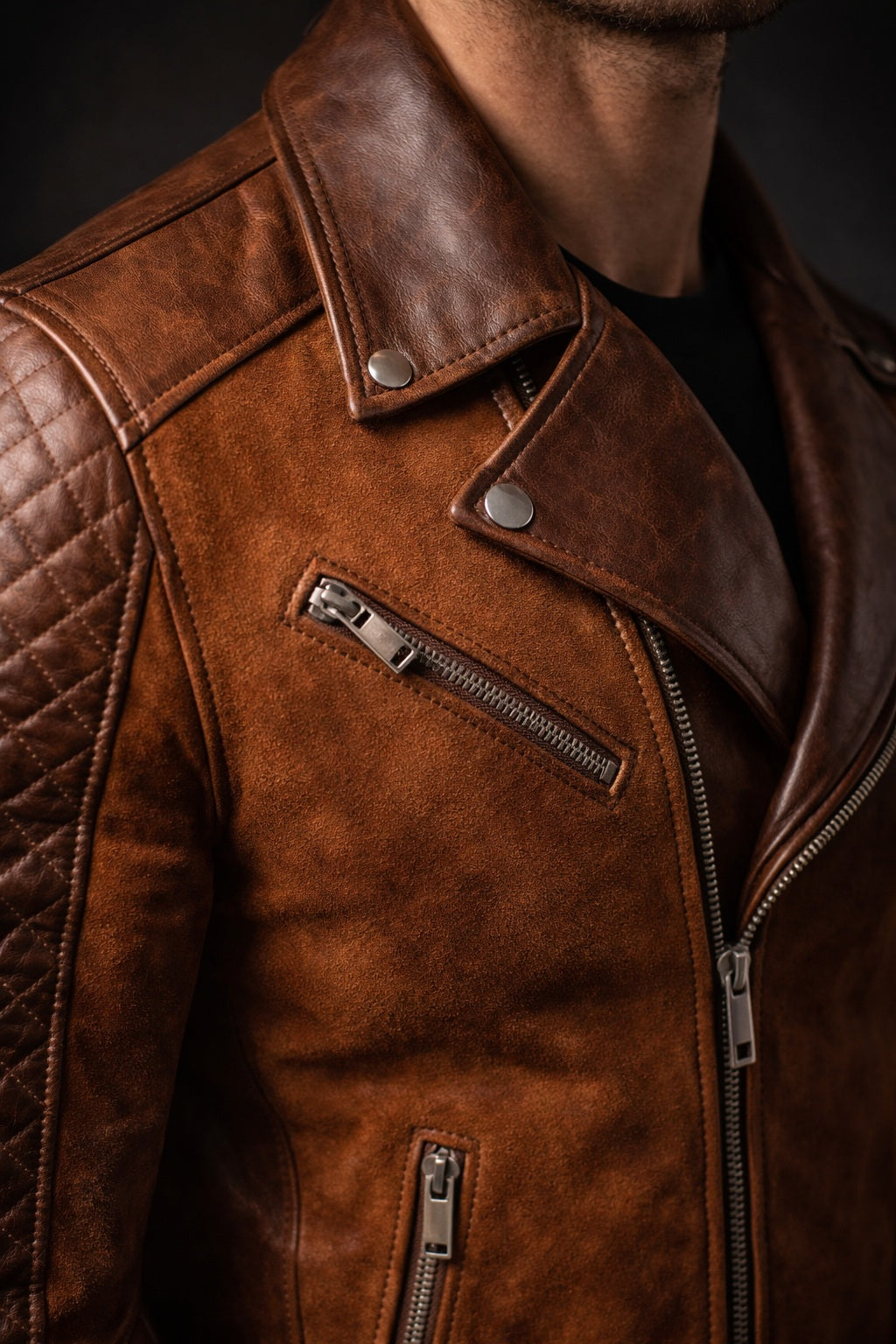 M008 Men's Cafe Racer Stylish Biker Real Leather Suede Brown Jacket