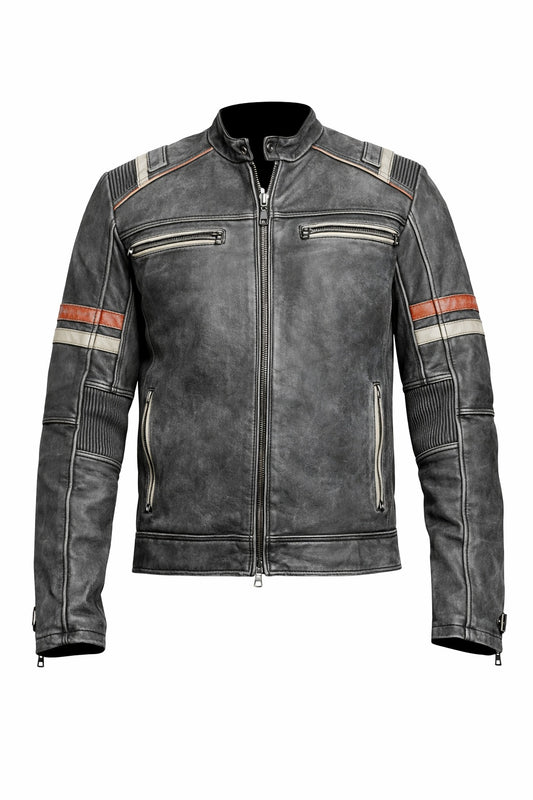M009 Retro-2 Men Biker Vintage Motorcycle Distressed Leather Jacket