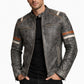 M009 Retro-2 Men Biker Vintage Motorcycle Distressed Leather Jacket