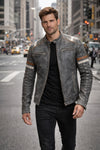 M009 Retro-2 Men Biker Vintage Motorcycle Distressed Leather Jacket