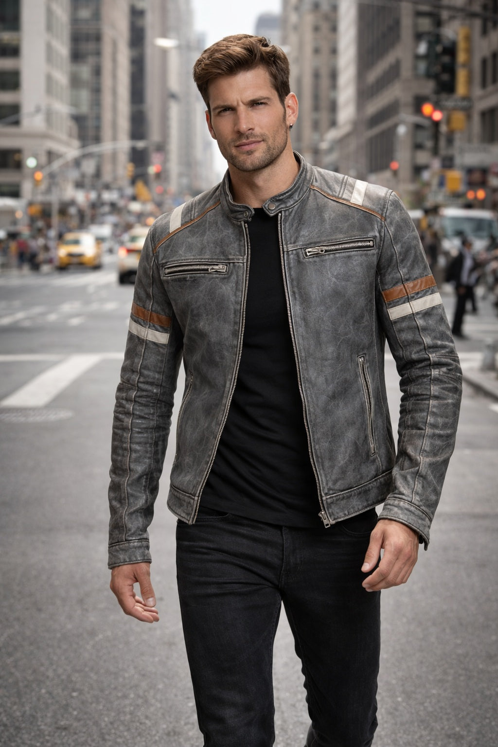 M009 Retro-2 Men Biker Vintage Motorcycle Distressed Leather Jacket