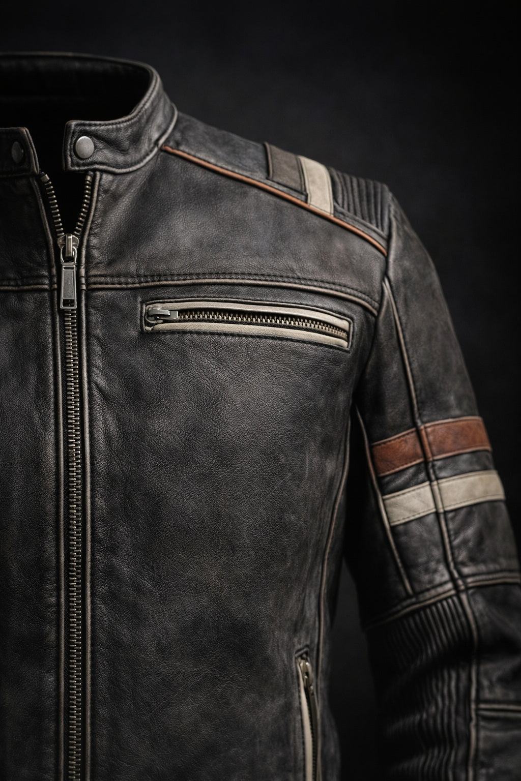 M009 Retro-2 Men Biker Vintage Motorcycle Distressed Leather Jacket