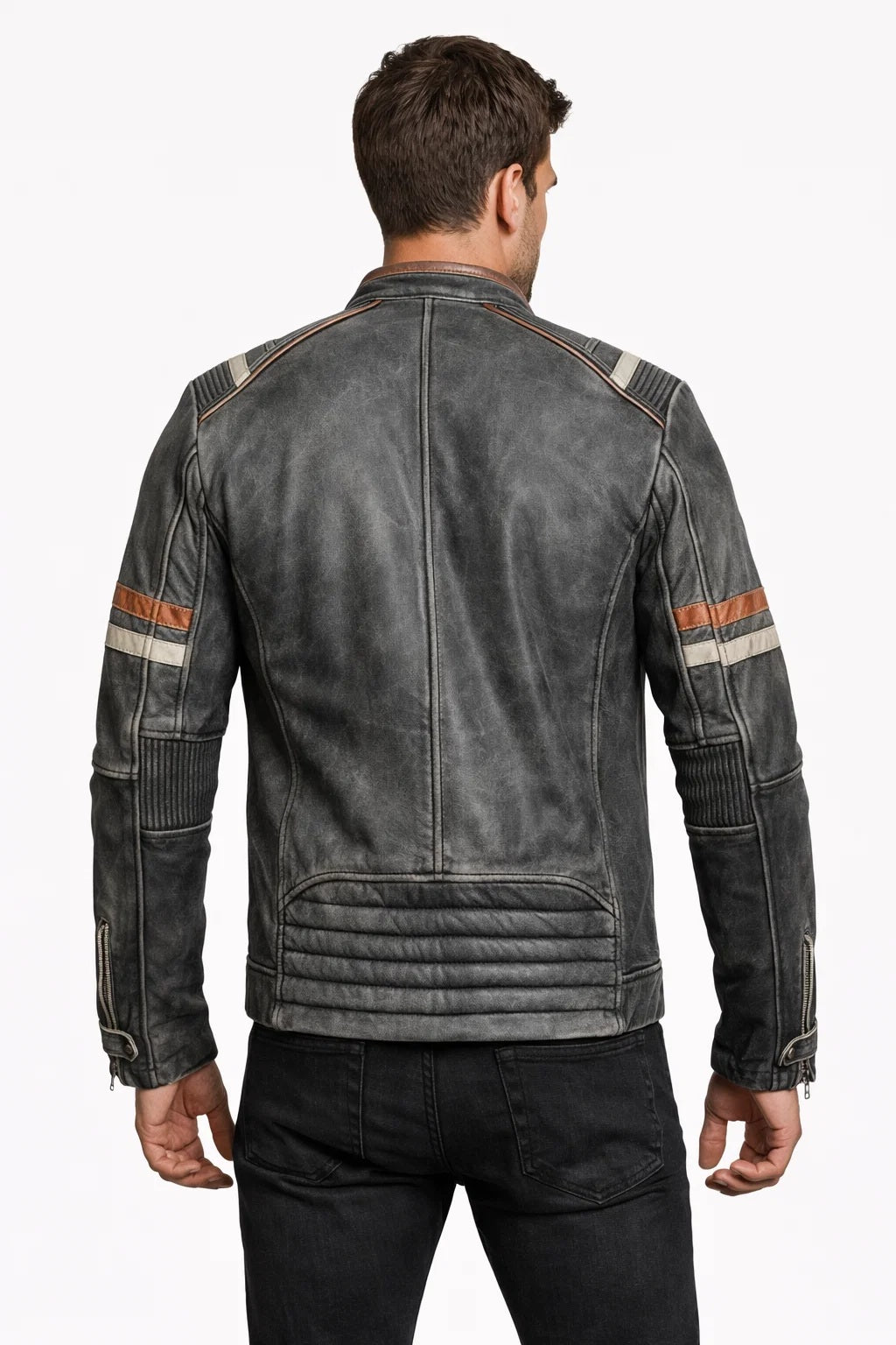M009 Retro-2 Men Biker Vintage Motorcycle Distressed Leather Jacket