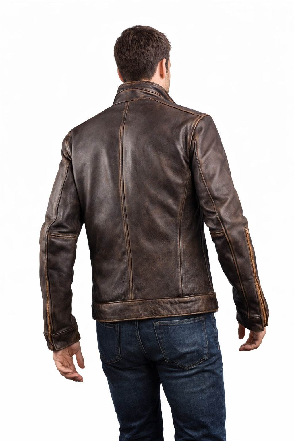 M010 Cafe Racer Stylish Distressed Brown Biker Vintage Real Leather Men's Jacket