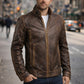 M010 Cafe Racer Stylish Distressed Brown Biker Vintage Real Leather Men's Jacket