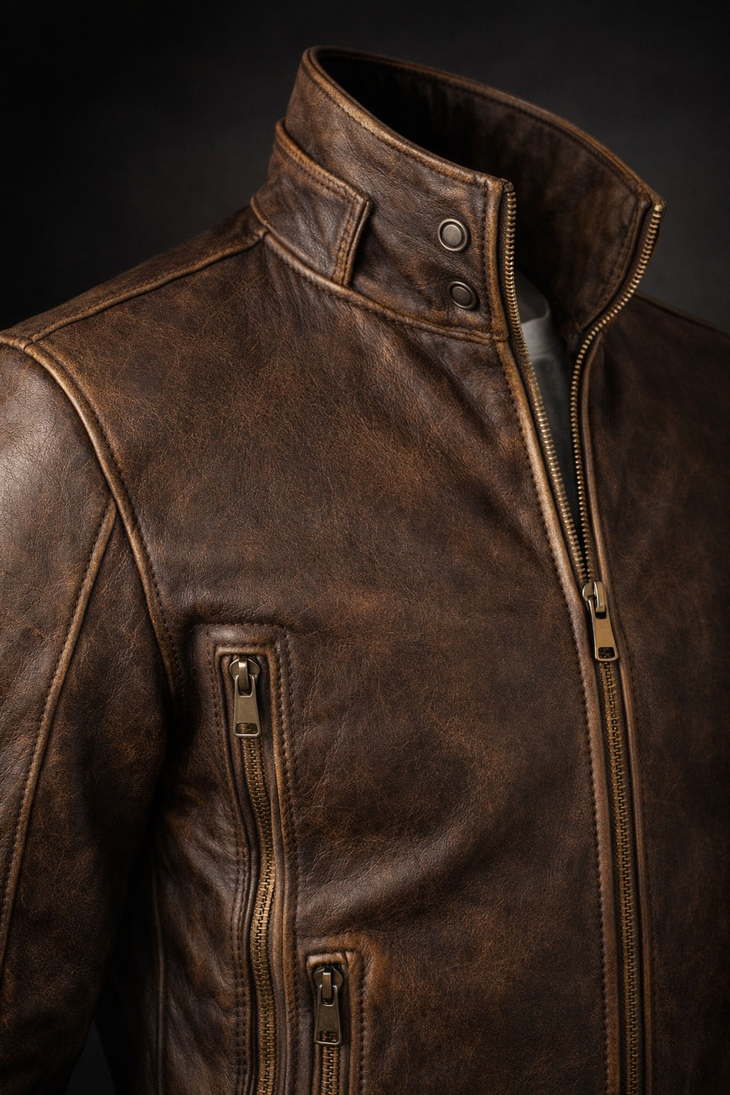 M010 Cafe Racer Stylish Distressed Brown Biker Vintage Real Leather Men's Jacket