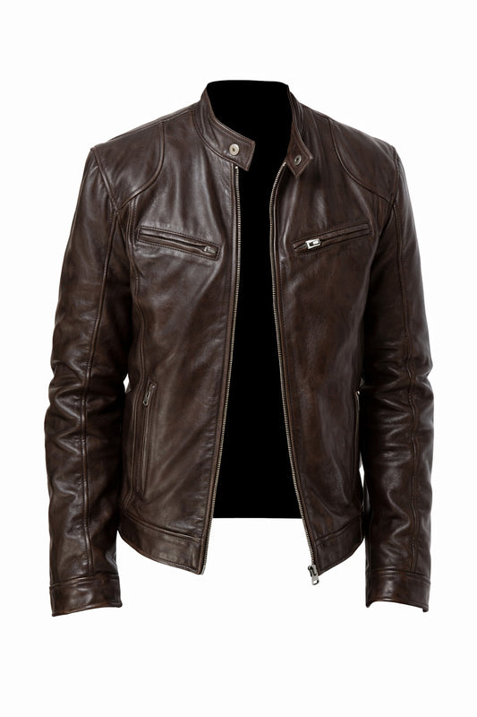 M011 Vintage Cafe Racer Brown Men Retro Biker Stylish Jacket