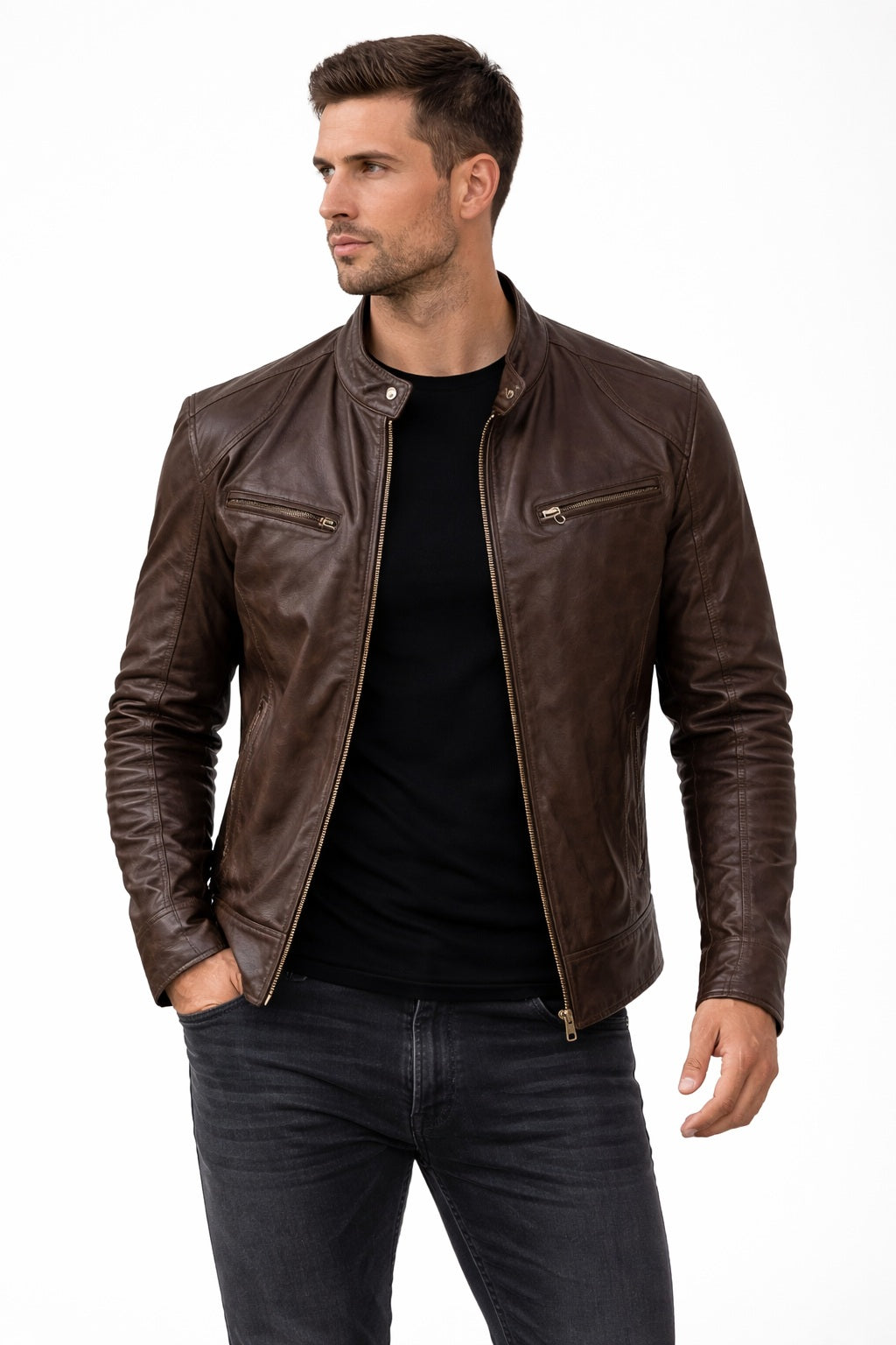 M011 Vintage Cafe Racer Brown Men Retro Biker Stylish Jacket