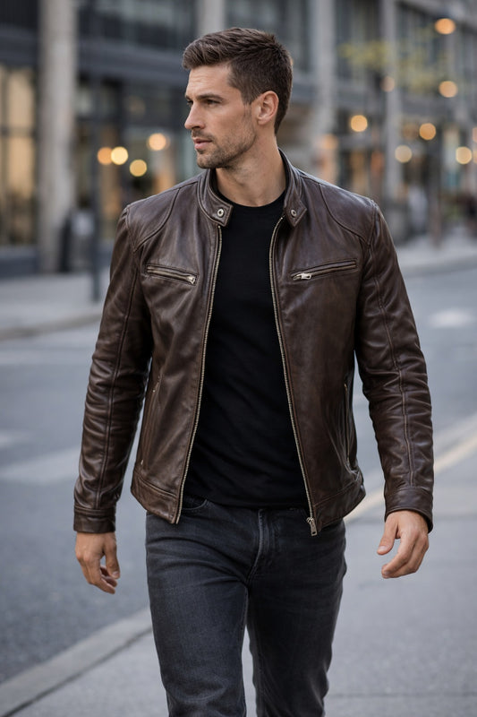 M011 Vintage Cafe Racer Brown Men Retro Biker Stylish Jacket