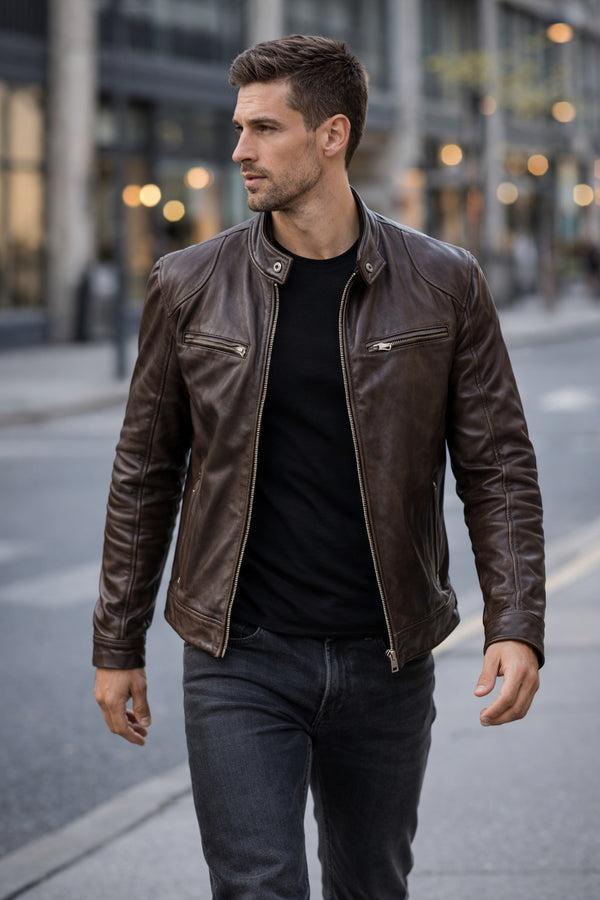 M011 Vintage Cafe Racer Brown Men Retro Biker Stylish Jacket