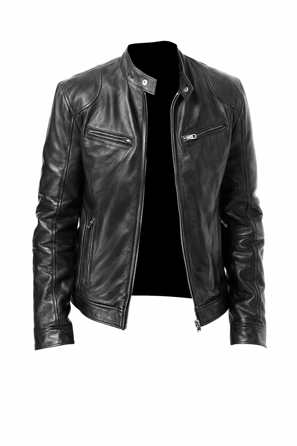 M012 Vintage Cafe Racer Black Men Retro Biker Stylish Genuine Leather Jacket