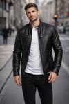 M012 Vintage Cafe Racer Black Men Retro Biker Stylish Genuine Leather Jacket
