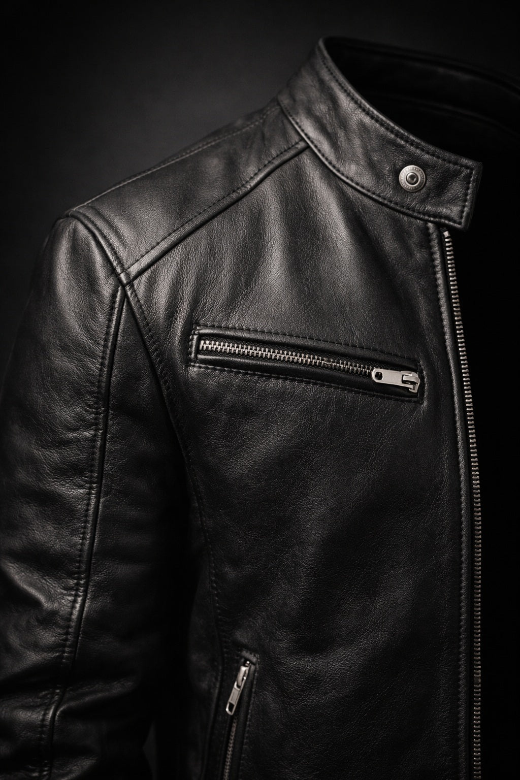 M012 Vintage Cafe Racer Black Men Retro Biker Stylish Genuine Leather Jacket