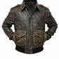 M013 Brown Aviator Distress A-2 Flying Army Style Bomber Flight Jacket For Men