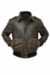 M013 Brown Aviator Distress A-2 Flying Army Style Bomber Flight Jacket For Men