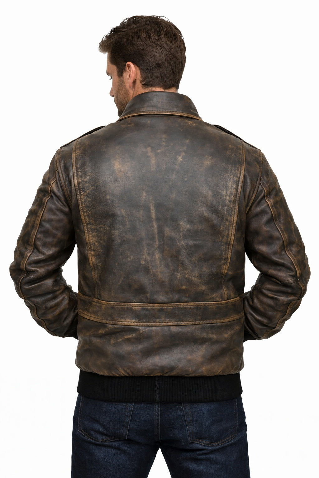M013 Brown Aviator Distress A-2 Flying Army Style Bomber Flight Jacket For Men