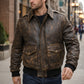 M013 Brown Aviator Distress A-2 Flying Army Style Bomber Flight Jacket For Men