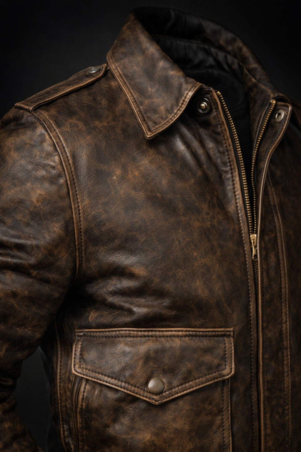 M013 Brown Aviator Distress A-2 Flying Army Style Bomber Flight Jacket For Men