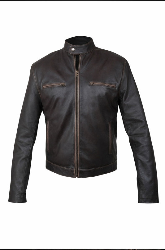 M014 Contraband Mark Wahlberg's Slim Fit Distress Leather Jacket