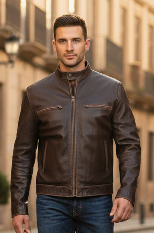 M014 Contraband Mark Wahlberg's Slim Fit Distress Leather Jacket