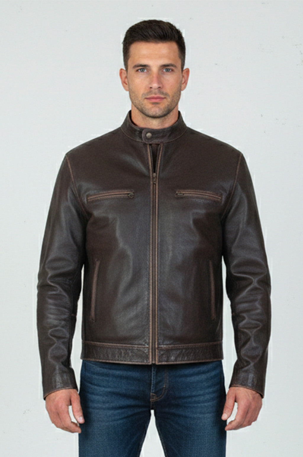 M014 Contraband Mark Wahlberg's Slim Fit Distress Leather Jacket