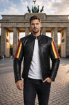 M019 HoL Brand German Flag Brown Genuine Leather Jacket For Men's