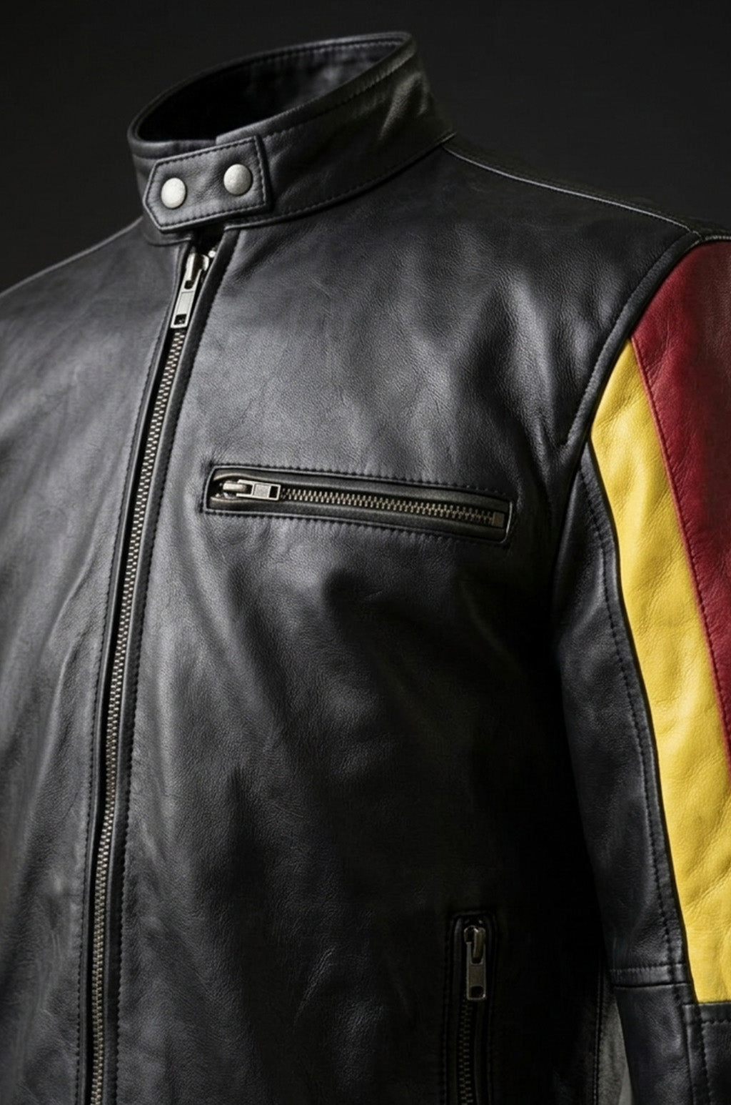 M019 HoL Brand German Flag Brown Genuine Leather Jacket For Men's