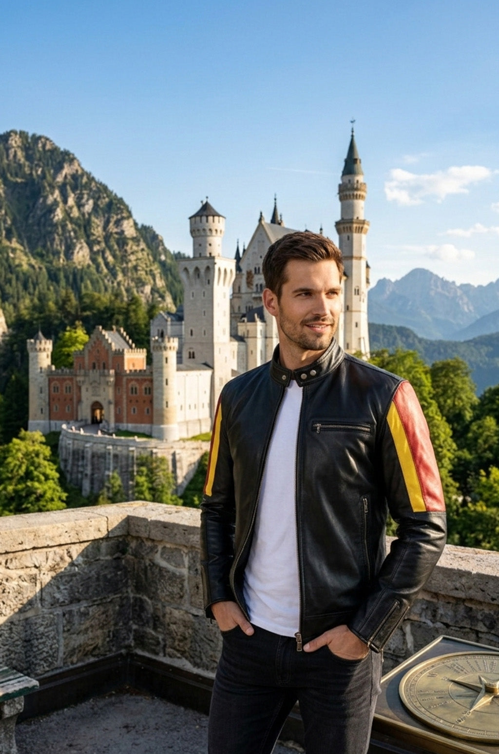 M019 HoL Brand German Flag Brown Genuine Leather Jacket For Men's