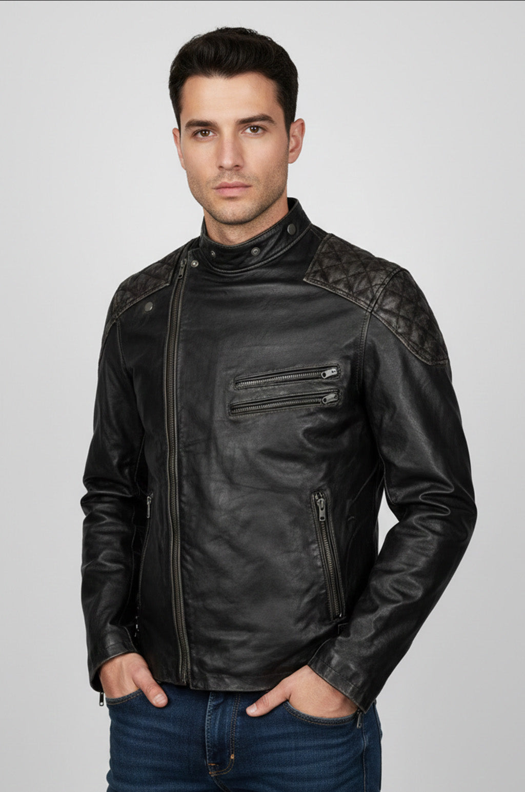 M023 Motorcycle Fashion Skull Vintage Men's Brown Biker Wear Ride Jacket