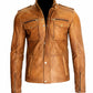 M025 Men's Motorcycle Real Leather Tan Brown Distressed Moto Biker Jacket