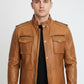 M025 Men's Motorcycle Real Leather Tan Brown Distressed Moto Biker Jacket