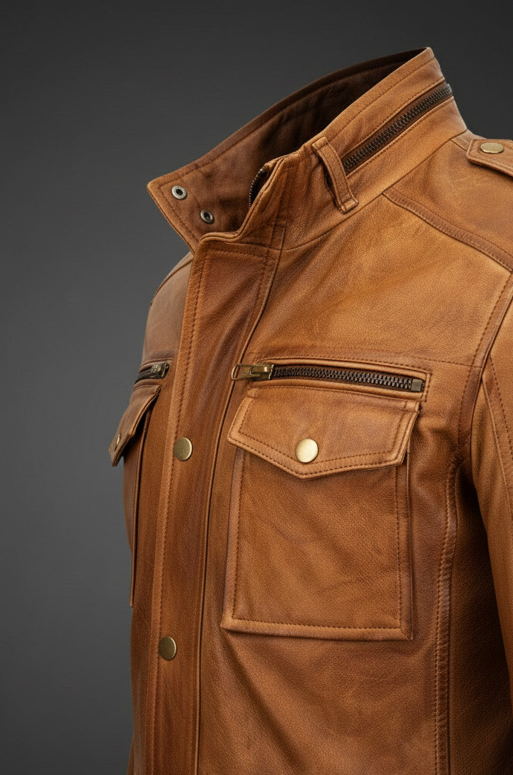 M025 Men's Motorcycle Real Leather Tan Brown Distressed Moto Biker Jacket