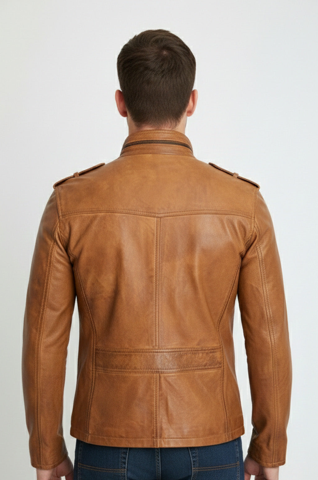 M025 Men's Motorcycle Real Leather Tan Brown Distressed Moto Biker Jacket